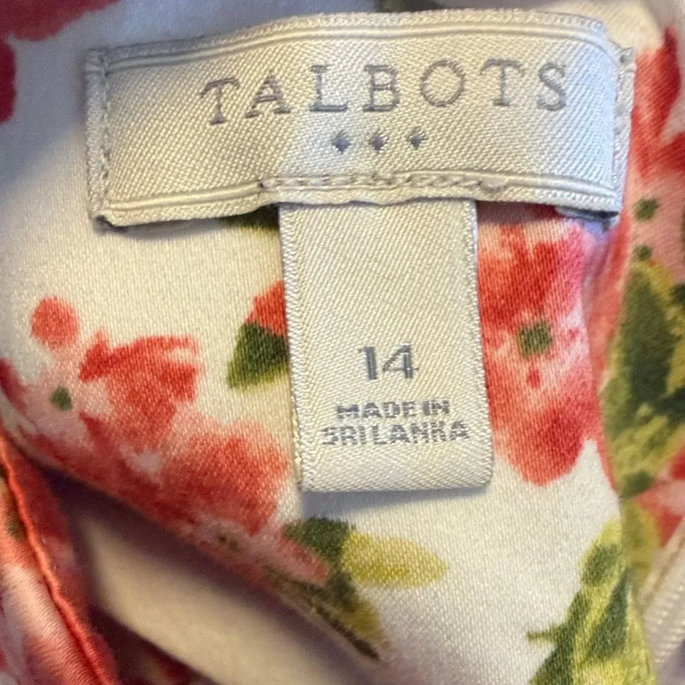 Talbots White and Coral Floral Sleeveless Midi Dress
